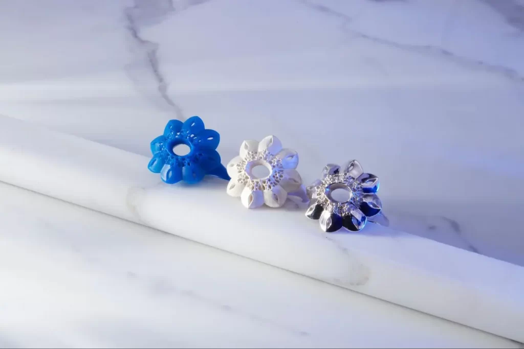 Digital jewelry designs can be 3D printed and directly cast. 